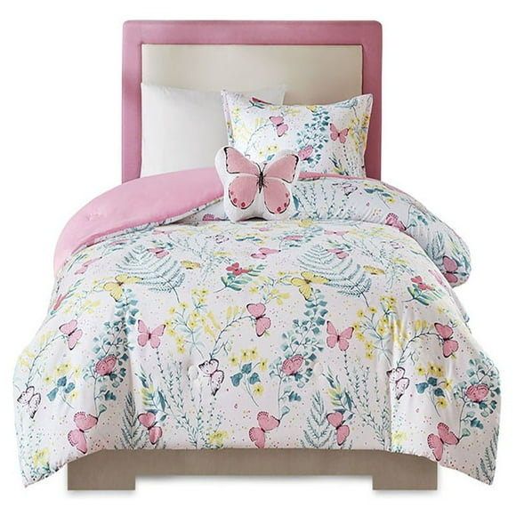 Mi Zone Kids Cynthia Polyester Printed Butterfly Comforter Set in Pink