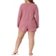 thumbnail image 3 of Conjunto de pijama de dos piezas de waffle de talla grande para mujeres, con blusas de manga larga y pantalones cortos, color rosa oscuro 1X, 3 of 6