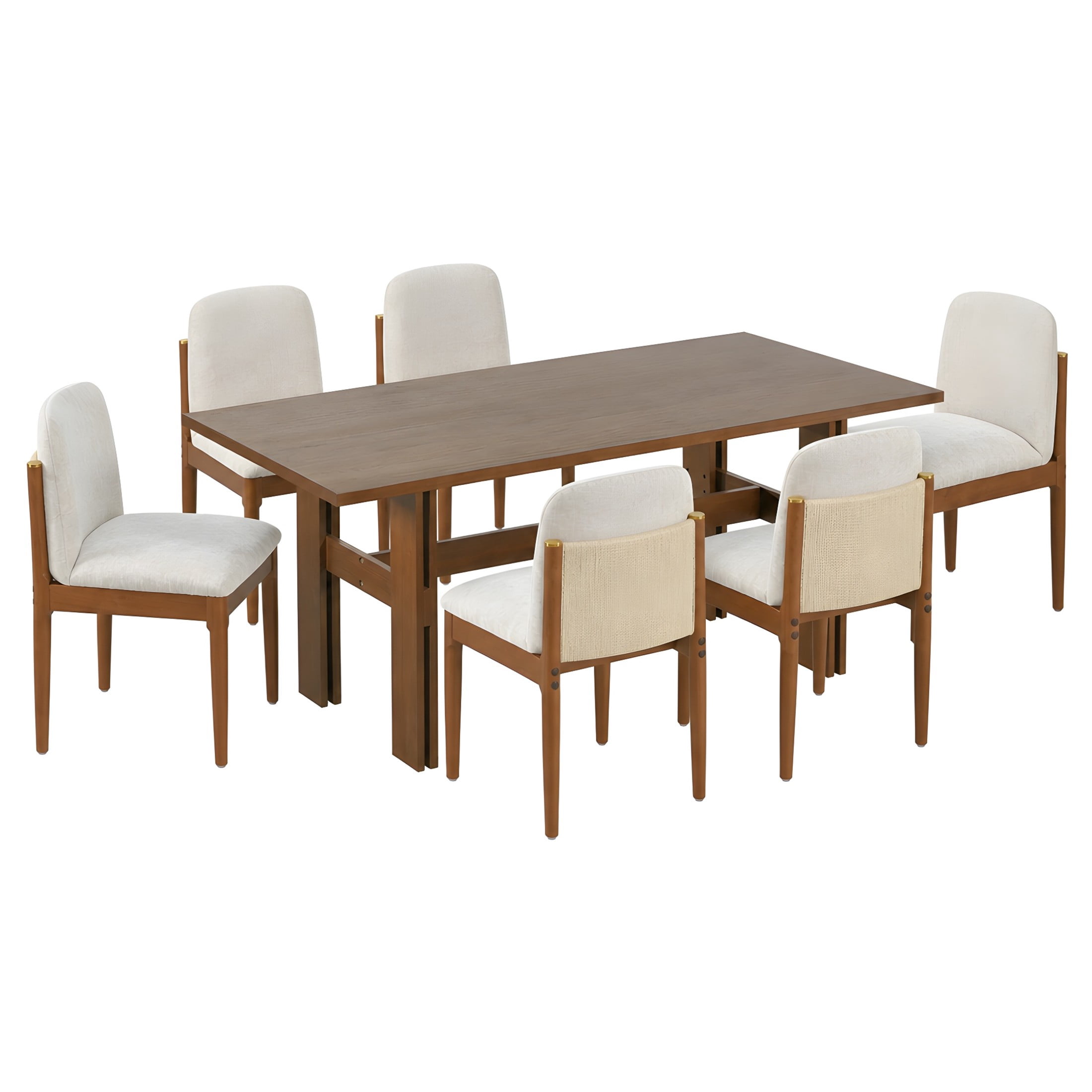Christopher Knight Home 7-Piece Dining Set, Wood Table with Woven Rope Back Chairs, Walnut+Beige