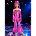 thumbnail image 5 of TiaoBug Kids Girls Off Shoulder Fringe Jumpsuit Disco Outfit for Retro Themed 70s Party & Stage Performance Hot Pink 14, 5 of 7