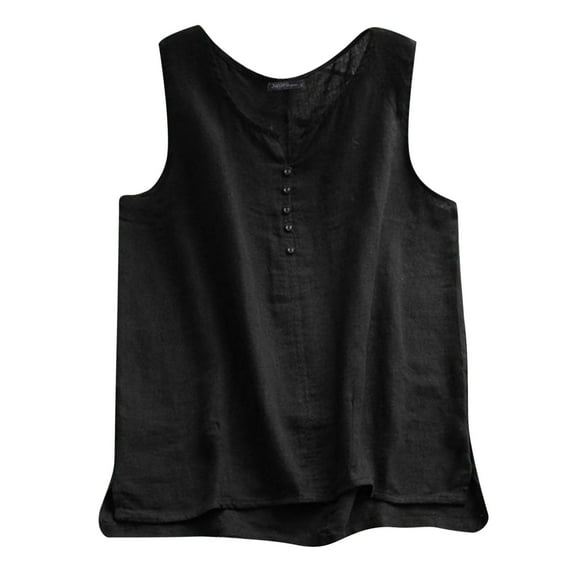 Baqcunre Corset Top Women Summer Tank Loose Pleated Button Square Neck Sleeveless Top Curved Hem Flowy Womens Tops Shirts For Women Black L