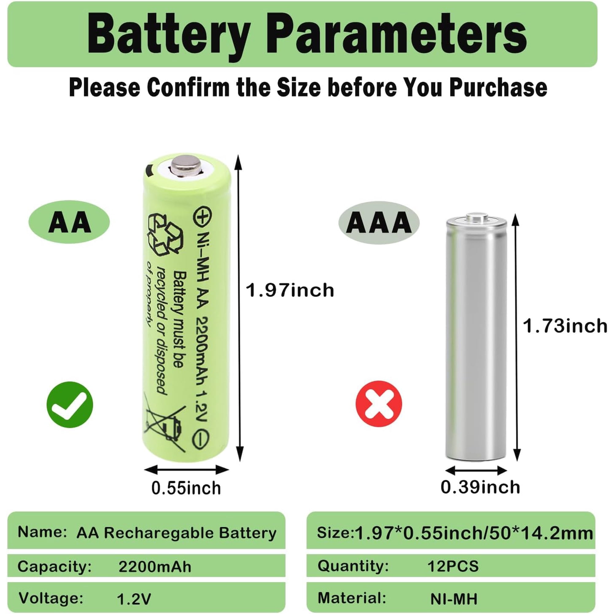 UYWGF-1.2v AA Size 2200mAh Solar High End Rechargeable Batteries,High Capacity Pre-Charged NIMH Double A Long Lasting Battery for Outdoor Solar Spot Lights, Flag Lighting, Wireless Mouse(12 Packs)