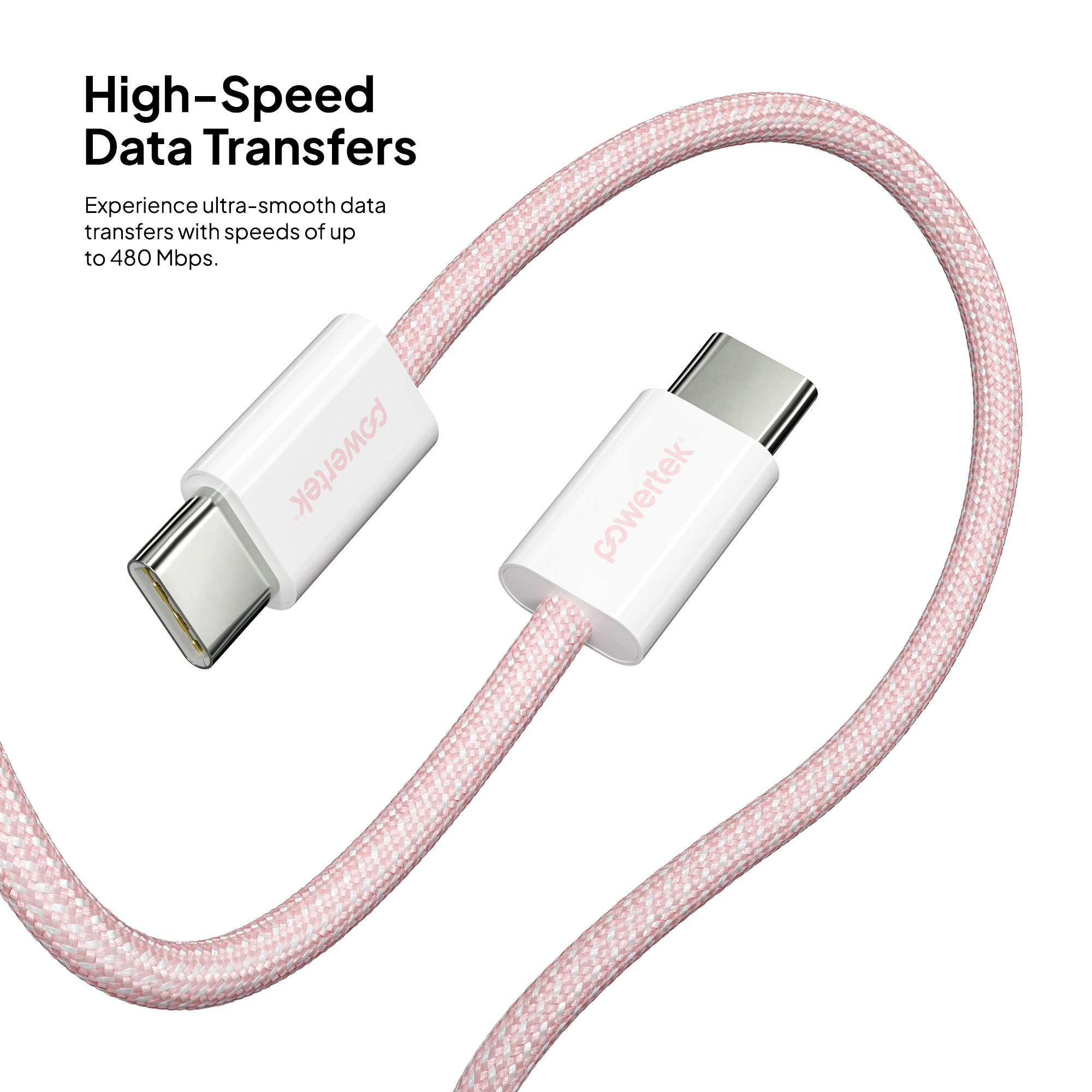 Liquipel Powertek Pastel Braided USB-C to USB-C - Pink