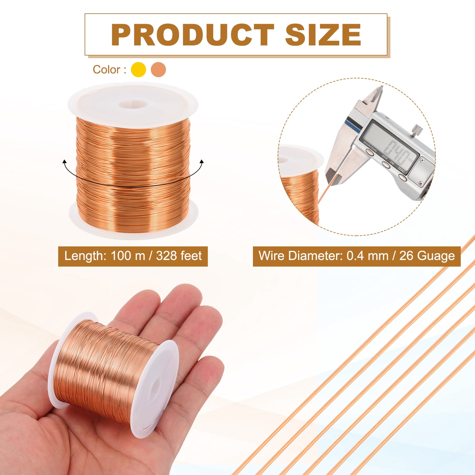 Uxcell 328 Feet / 100 m Jewelry Craft Wire, 2 Pcs Copper Beading Wires with Plier for Jewelry Making, Gold / Red Copper