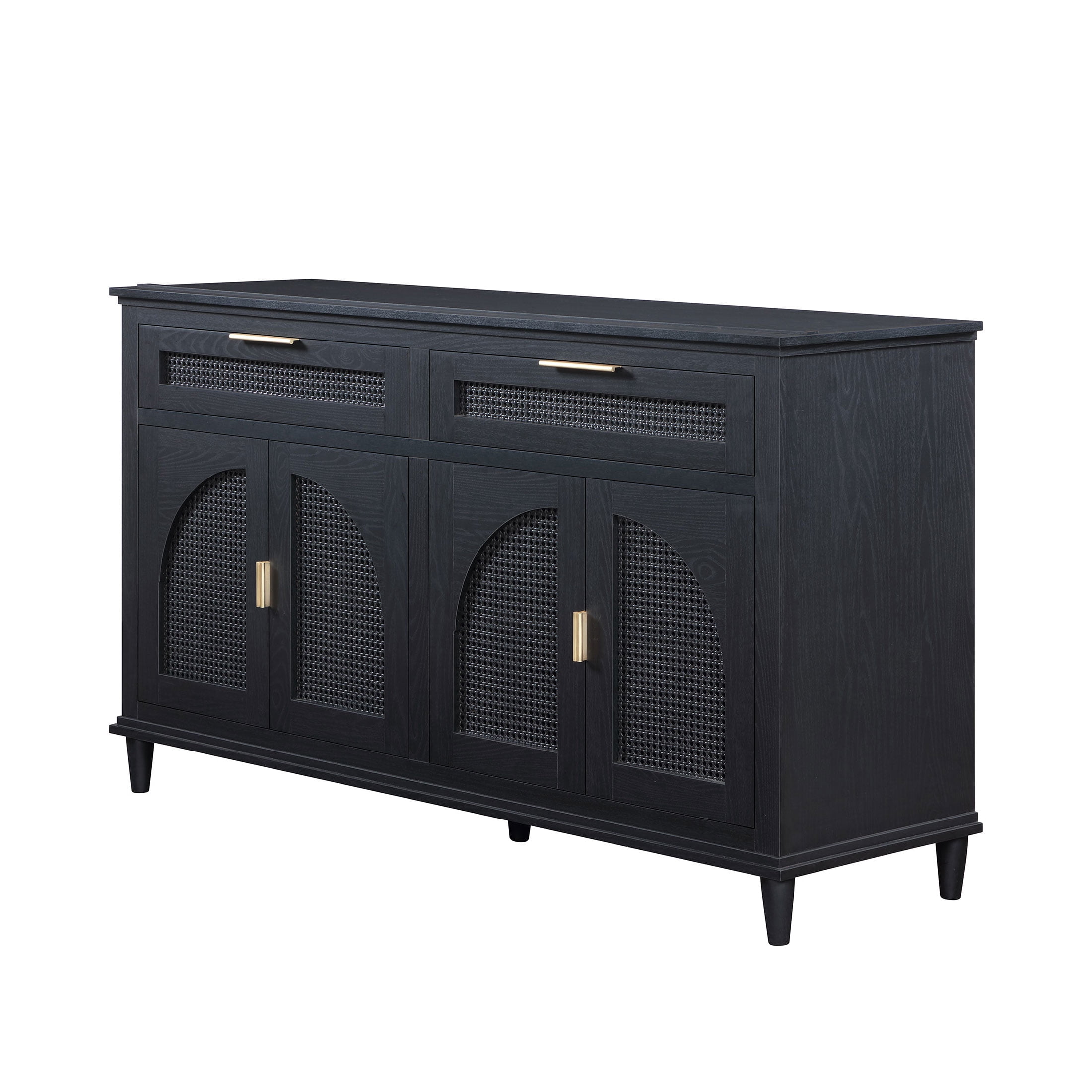 Beautiful Drew Rattan Media Console with Teched Away Drawer by Drew Barrymore, Black Finish