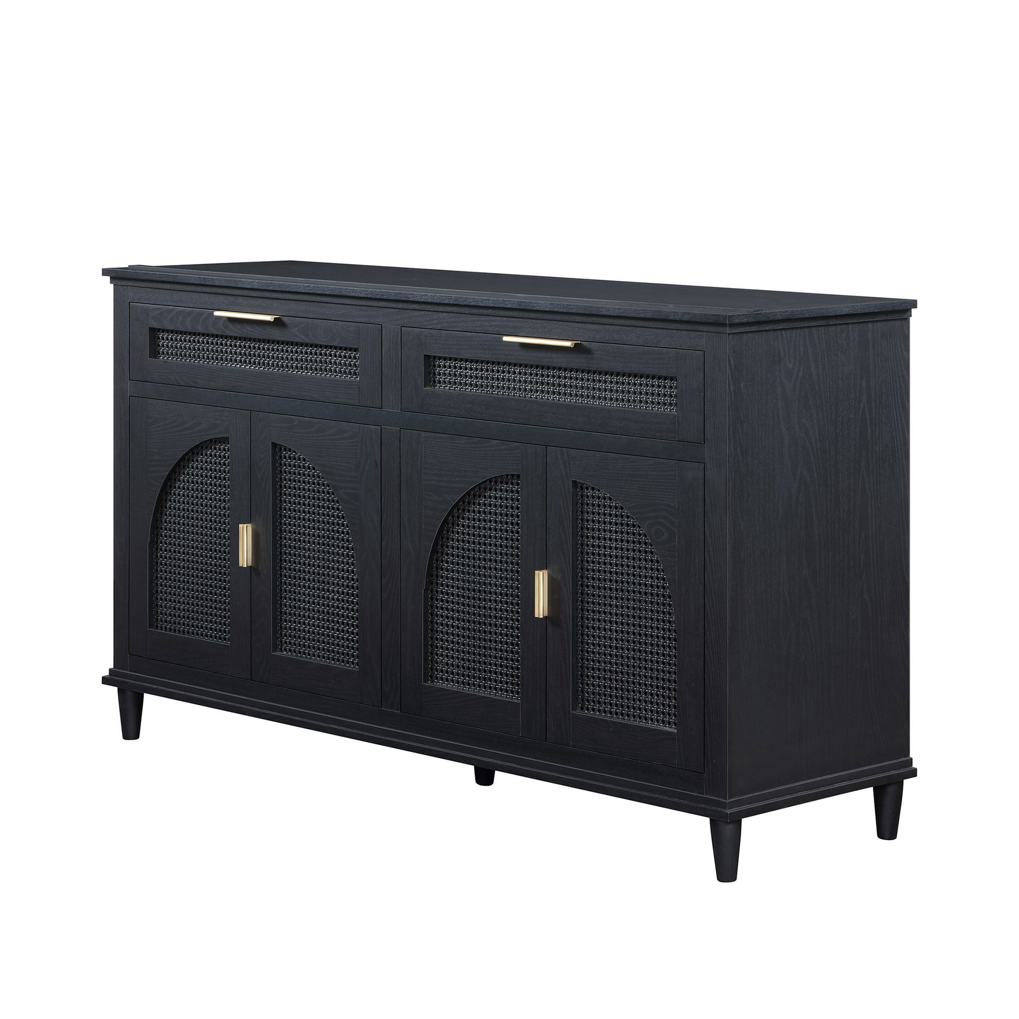 Beautiful Drew Rattan Media Console with Teched Away Drawer by Drew Barrymore, Black Finish