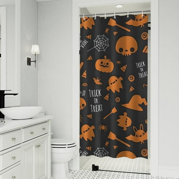 Trick or Treat Halloween Pattern Shower Curtain 36"x72" ,Bathroom Decorative Shower Curtains Set with 12 Hooks,Modern Waterproof Washable Shower Curtain