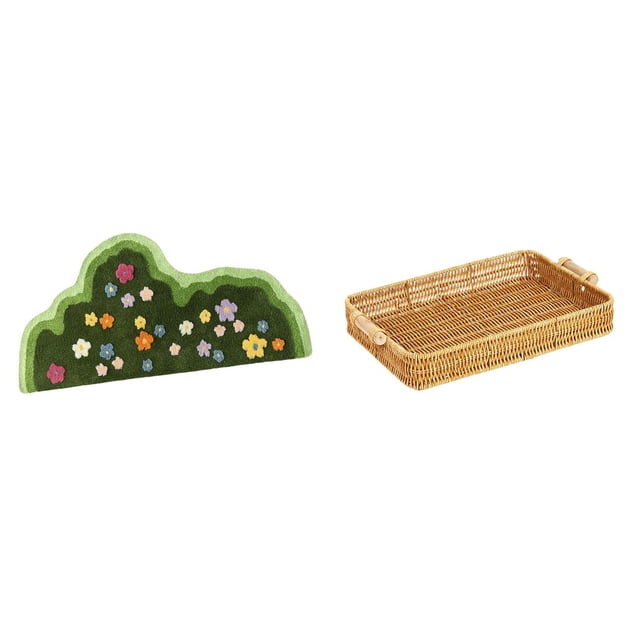 Cesta de almacenamiento,Cestas de almacenamiento de cocina tejidas con asas,Alfombra de piso irregular,suave y moderna.,Alfombra de flores y plantas,alfombra de noche antideslizante y