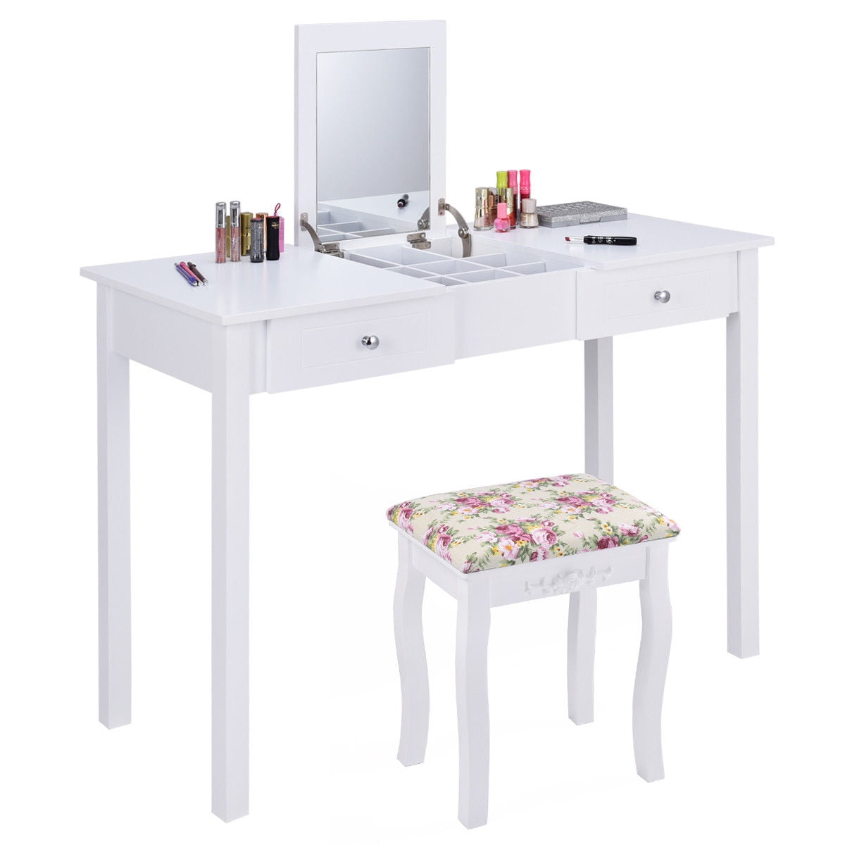 Costway Vanity Table Dressing Table Flip Top Desk Mirror 2