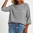 thumbnail image 5 of GERsome Women's Striped Shirts 3/4 Sleeve Crew Neck Comfy Cotton Linen Casual T-Shirts Loose Fit Black L, 5 of 6