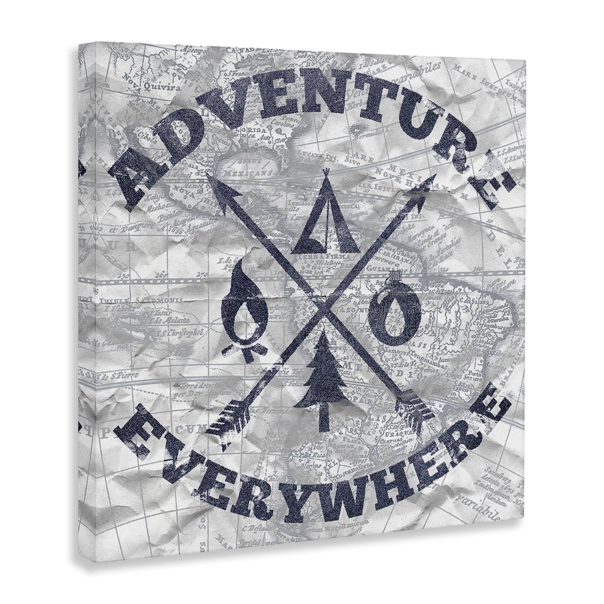 Stupell Industries Adventure Everywhere Phrase Text & Numbers Painting Wrapped Canvas Art Print Wall Art, 24 x 24
