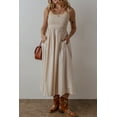 thumbnail image 3 of Women's Elegant Beige Scoop Neck Ribbed Bodice Pleated Sleeveless Maxi Dress - [ZhiHiMeRi] | (US 12-14)L, 3 of 12
