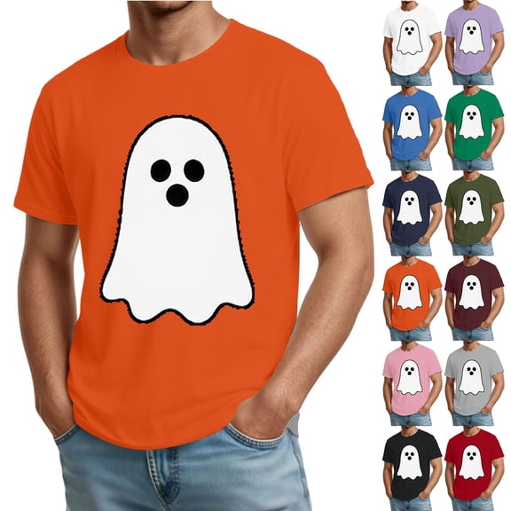Mens Halloween Shirt Funny Spooky Ghost Print Halloween T Shirts Plus Size Short Sleeve Halloween Costumes