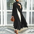 thumbnail image 3 of Sorrowso Women Muslim Long Sleeve Flowy Maxi Cardigan Islamic Open Front Kimono Abaya Robe Turkey Kaftan Solid Color Belted Loose Dubai Cover Up Dress, 3 of 19