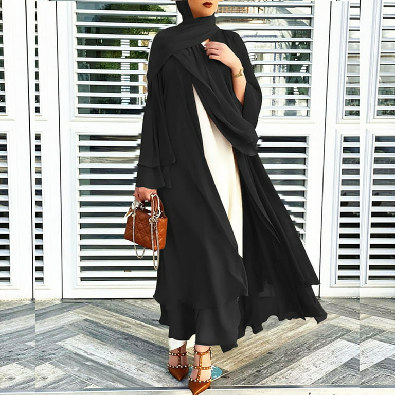 Dubai Style Women Open Front Kaftan Abaya Muslim Cardigan Robe Maxi Dress