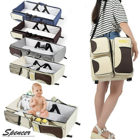 Spencer 3-in-1 Universal Waterproof Baby Diaper Bag, Portable Infant Travel Tote Bassinet Crib, Changing Station, Spacious Pockets for New Mom and Dad 
