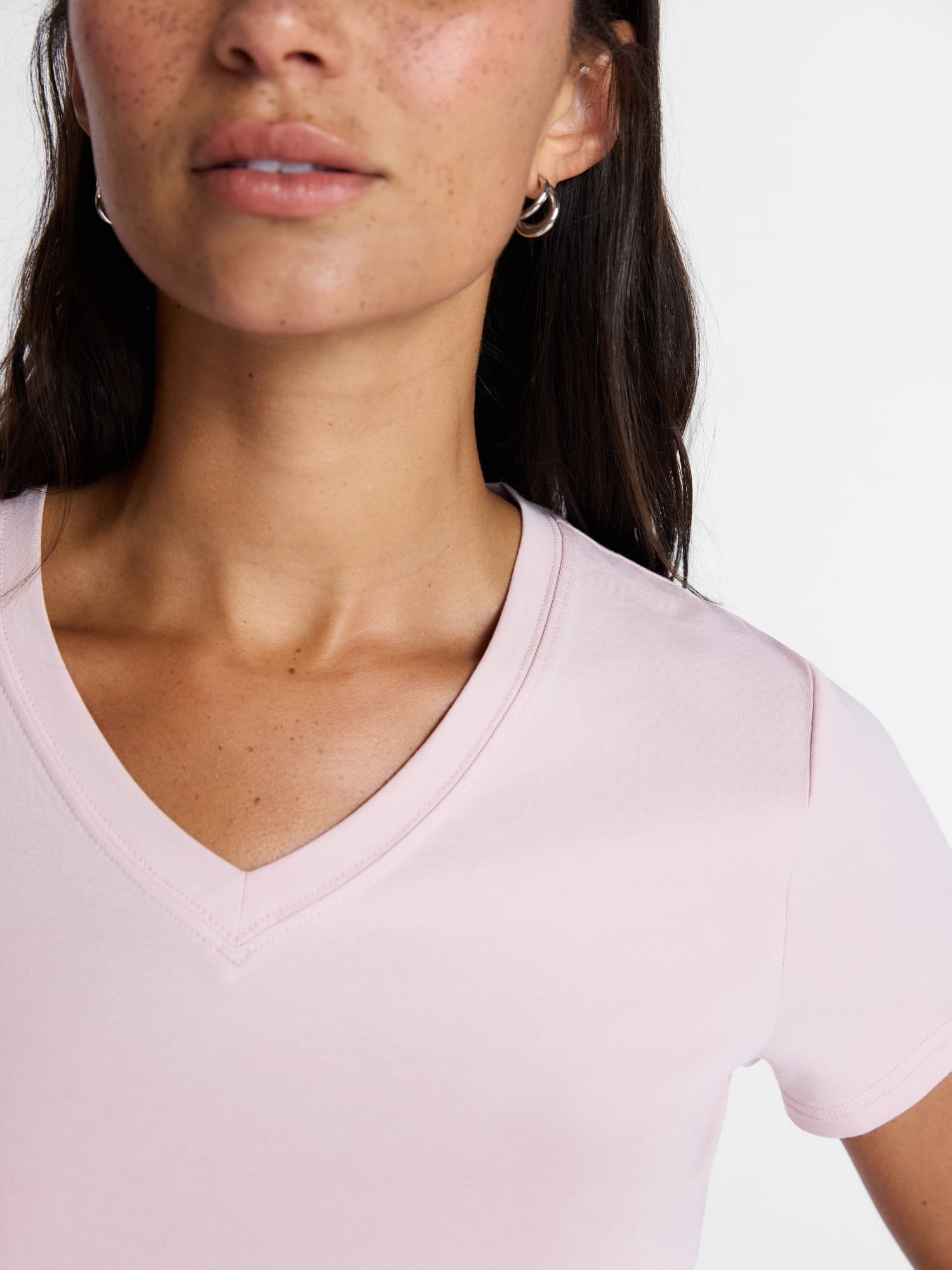 Time and Tru Women's Slim V Neck Tee with Short Sleeves, Sizes XS-XXXL