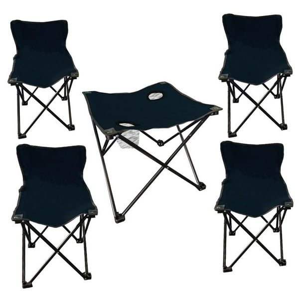 4 Sillas y Mesa Plegable para Niños Genérico Camping Negro
