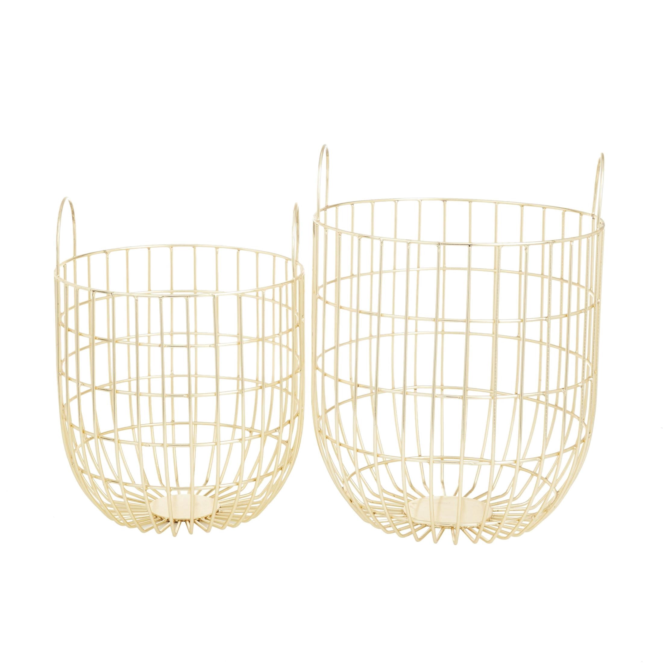 DecMode 13", 11"W Gold Metal Storage Basket with Arched Handles, 2-Pieces