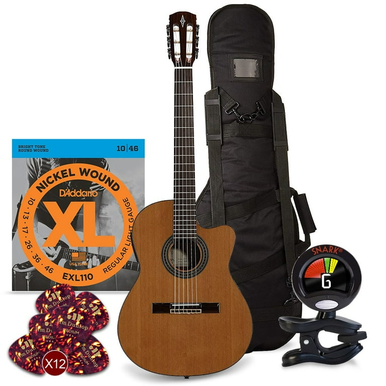 Alvarez AC65HCE Artist 30 Series Classical Hybrid Electric Guitar Natural Gloss with Strings Capo Picks and Essential Accessories