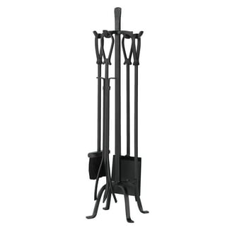 Uniflame 5 Pc Polished Brass and Black Fireset With Double Rods