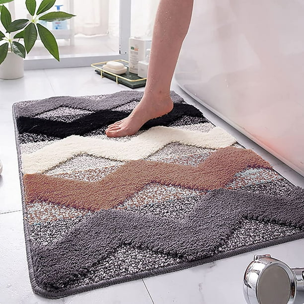 Modern Bathroom Rugs Black Gray Orange Striped Soft and Absorbent Microfiber Bath Mat Non Slip Shaggy Carpet Machine Wash Dry Area Rug for Kitchen
