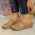 thumbnail image 4 of Womens Khaki PU Faux Leather Wedge Slide Sandals Comfortable Cushioned Footbed Casual Slip On Sandals Non Slip Summer Beach Shoes,Size 6.5, 4 of 8