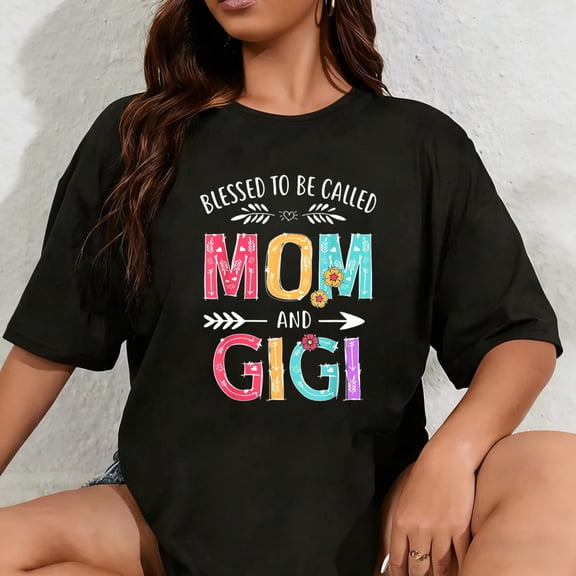 100% Cotton Blessed To Be Called Mom and Gigi Funny Grandma Mothers Day T-Shirt