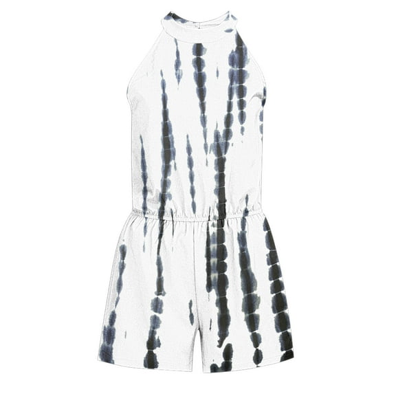 Aayomet Plus Size Jumpsuits For Women Women Summer Casual Print Beach Jumpsuit High Waist Playsuit Sleeveless Halter Neck Shorts,White XXL