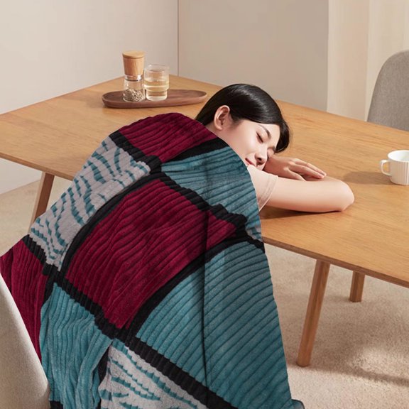 Soft Fuzzy Nap Blanket, Cozy Reversible Throw for Sofa Bed Travel, Lightweight Air Conditioning Quilt with Cool Technology, Washable, Compact Fold for Home Use