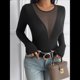 thumbnail image 5 of Camisas Ajustadas de Larga de con Cuello en V Profundo para Mujer, Moda Y2K 2025 Negro L, 5 of 10