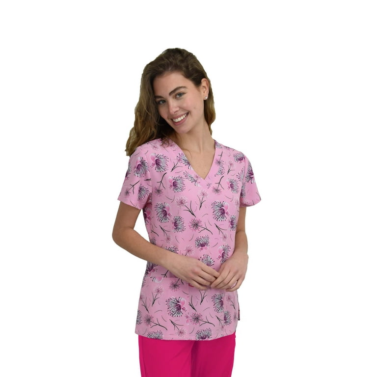 GT Performance Womens Medical Nursing Print Scrub Uniform Soft Stretch Top