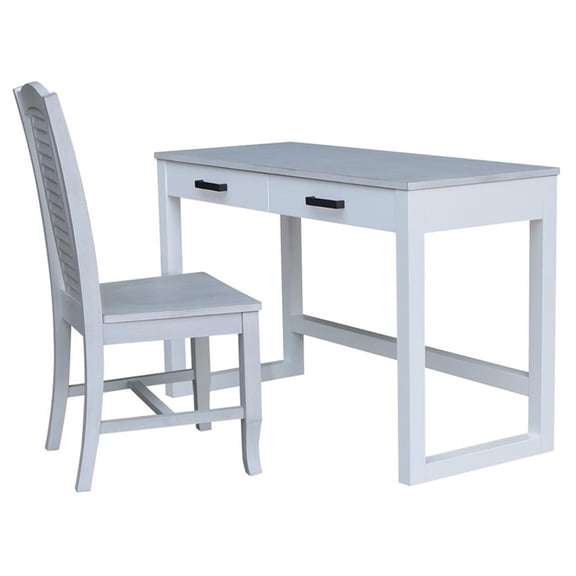 International Concepts Carson Solid Wood Desk with 2 Drawers and Chair - Chalk/White