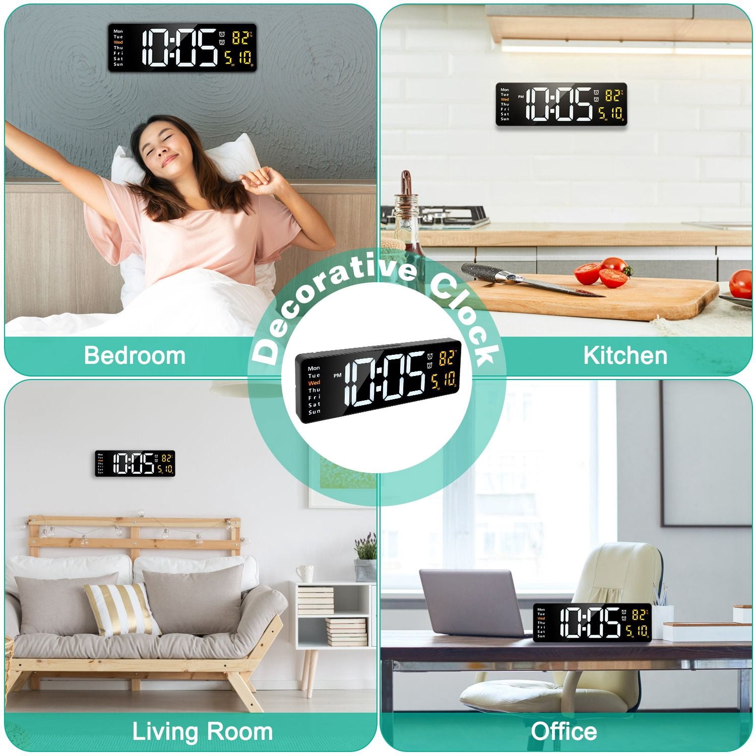 15.7in LED Digital Wall Clock with Remote Control, 10 Level Brightness 3 Alarm Settings 12/24Hr Format Timing Countdown Temperature Calendar Display Decorative Clock For Office Home