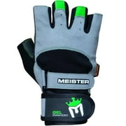 Meister Wrist Wrap Weight Lifting Gloves w/ Gel Padding (Pair) - Gray/Neon Green - Medium