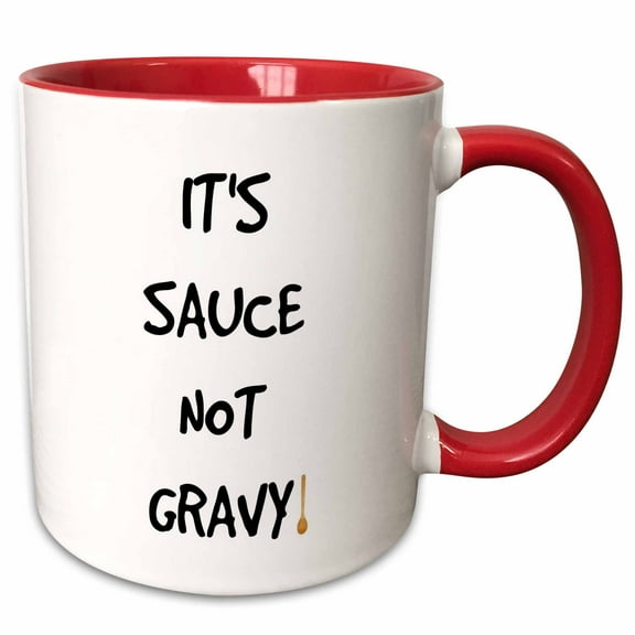 3drose, Its Sauce Not Gravy Black Lettering with a Picture of a Wooden Spoon, 15oz Two-tone Red Mug