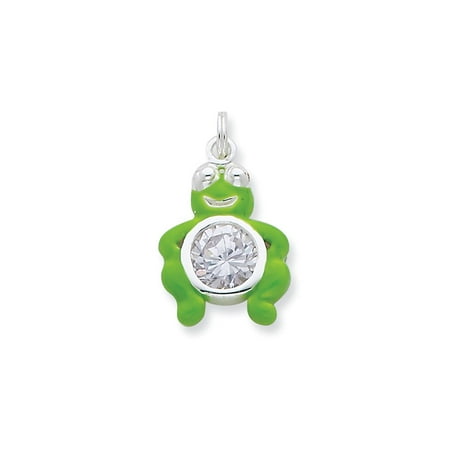 - Sterling Silver CZ Green Enameled Polished Frog Charm