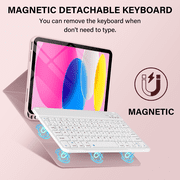 Kenke iPad (A16) 11th Generation 11 inch 2025 Keyboard Case,Case for iPad 10th Generation 10.9 inch 2022 Bluetooth Detachable -with Pencil Holder - Flip Stand Case - Keyboard Case, Pink