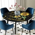 thumbnail image 5 of Elastic Fitted Round Tablecloth, Sunflower Waterproof Stretch Table Cover for 36"-44" Tables, Vintage Botanical Washable Outdoor Tablecloths for Patio, Picnic, Camping, 5 of 9