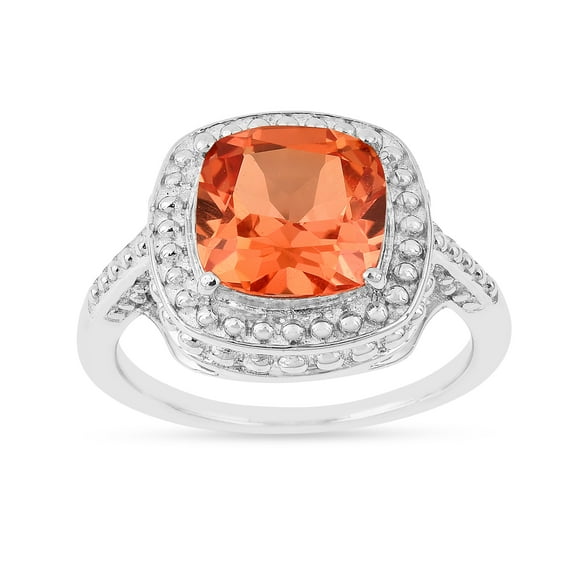Peach Padparadscha Sapphire Ring For Women- Lab Grown Sterling Silver Cushion Cut Peach Ring Promise Ring For Her