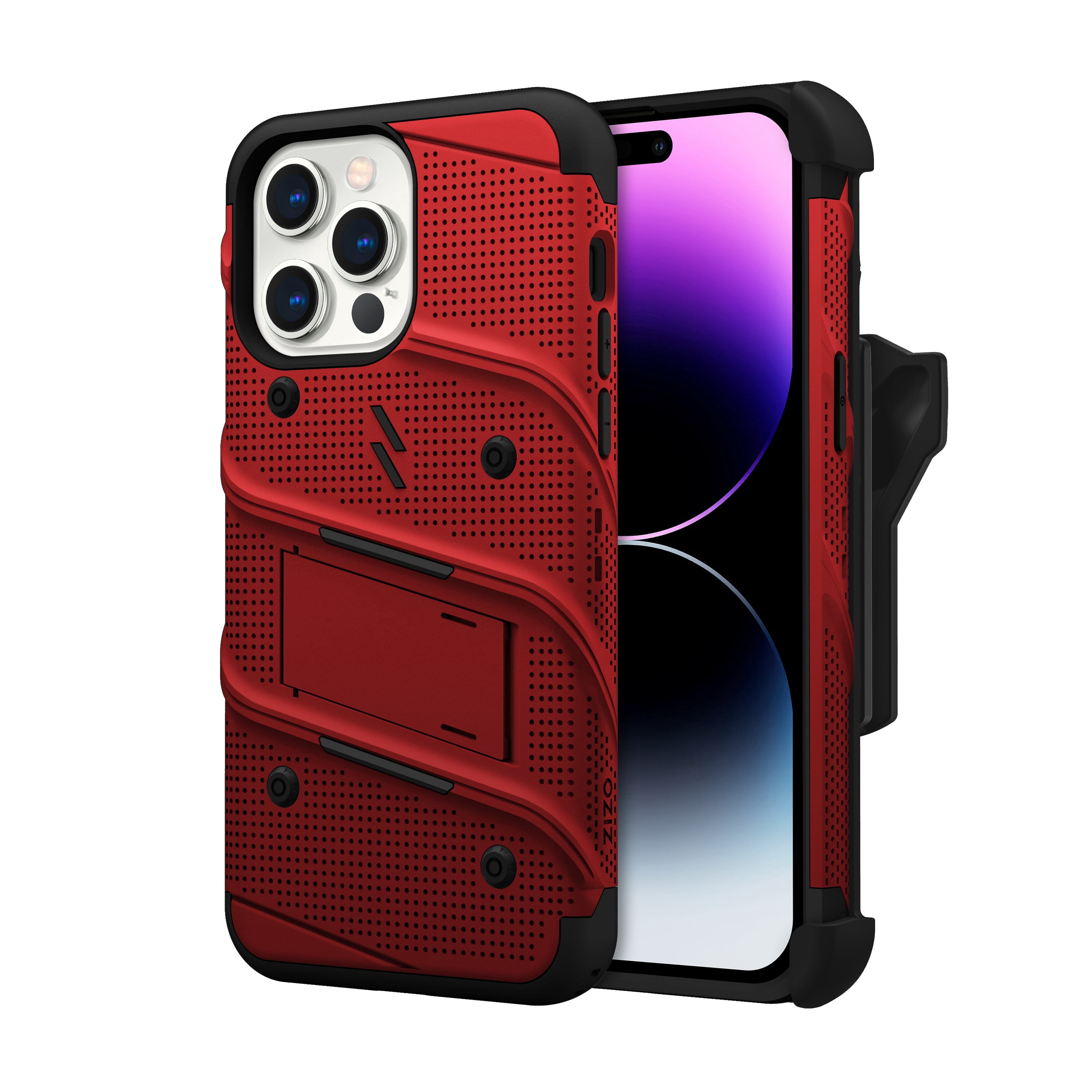 ZIZO BOLT Bundle for iPhone 14 Pro Max (6.7) Case with Screen Protector Kickstand Holster Lanyard - Red