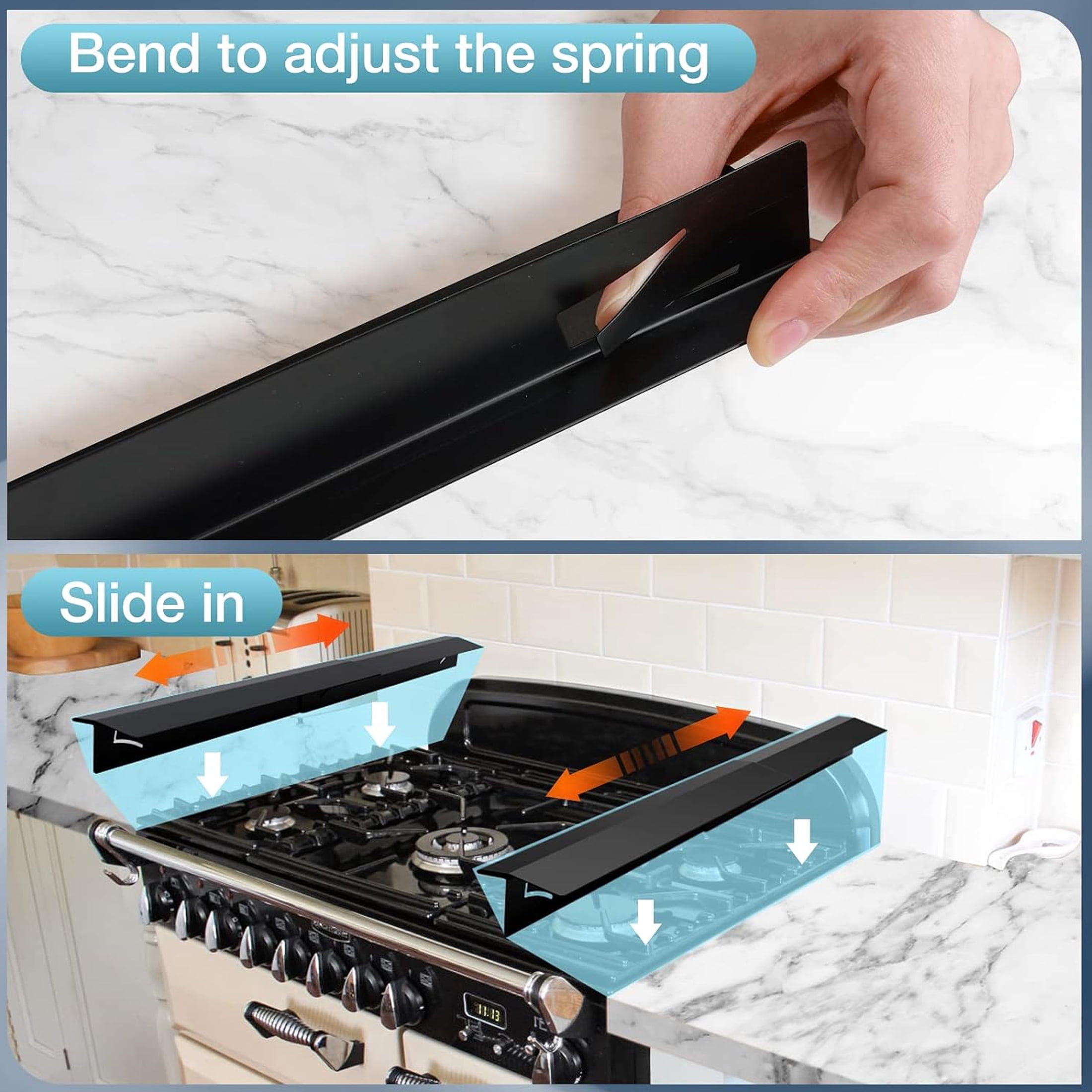 2 Pack Stainless Steel Stove Gap Covers, Stove Gap Filler for Kitchen for Kitchen, Adjustable Length 13.8" to 27.5" (T Shape, Black)