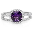 thumbnail image 3 of Dazzlingrock Collection 18K 7 MM Cushion Cut Amethyst & Round White Diamond Halo Wedding Ring Set, White Gold, Size 5.5, 3 of 3