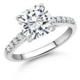 thumbnail image 2 of Gem Stone King 10K White Gold White Moissanite and White Lab Grown Diamond Engagement Ring for Women (2.60 Cttw, Cushion 8MM, Gemstone Birthstone, Size 5), 2 of 4