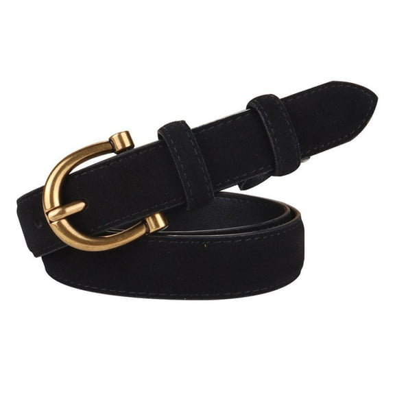Fashion Women Belt Suede Genuine Leather Skinny Waistband Buckle, Gold