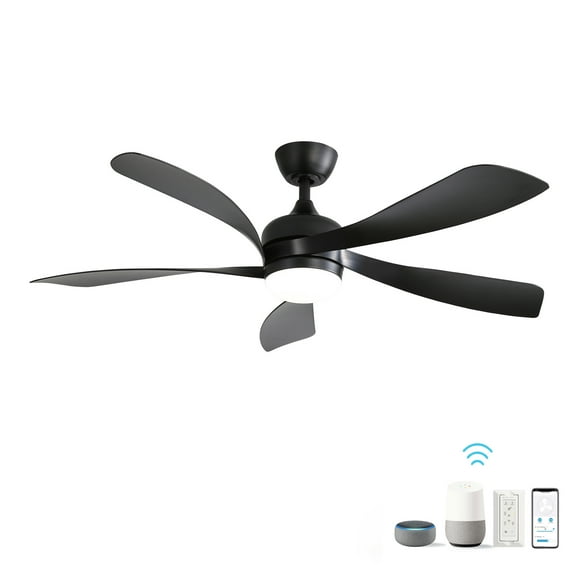 POPFAN 52 Inch Modern Ceiling Fan with 3 Color Dimmable Light 5 ABS Blades Smart Remote Control Reversible DC Motor, Black