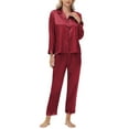 thumbnail image 4 of WTOBBY Women's Plus Size Ice Silk Satin Long Sleeve Long Pants Pajama Set, Soft Lightweight Loungewear for Home Relaxation and Sleep,Wine 2XL, 4 of 6