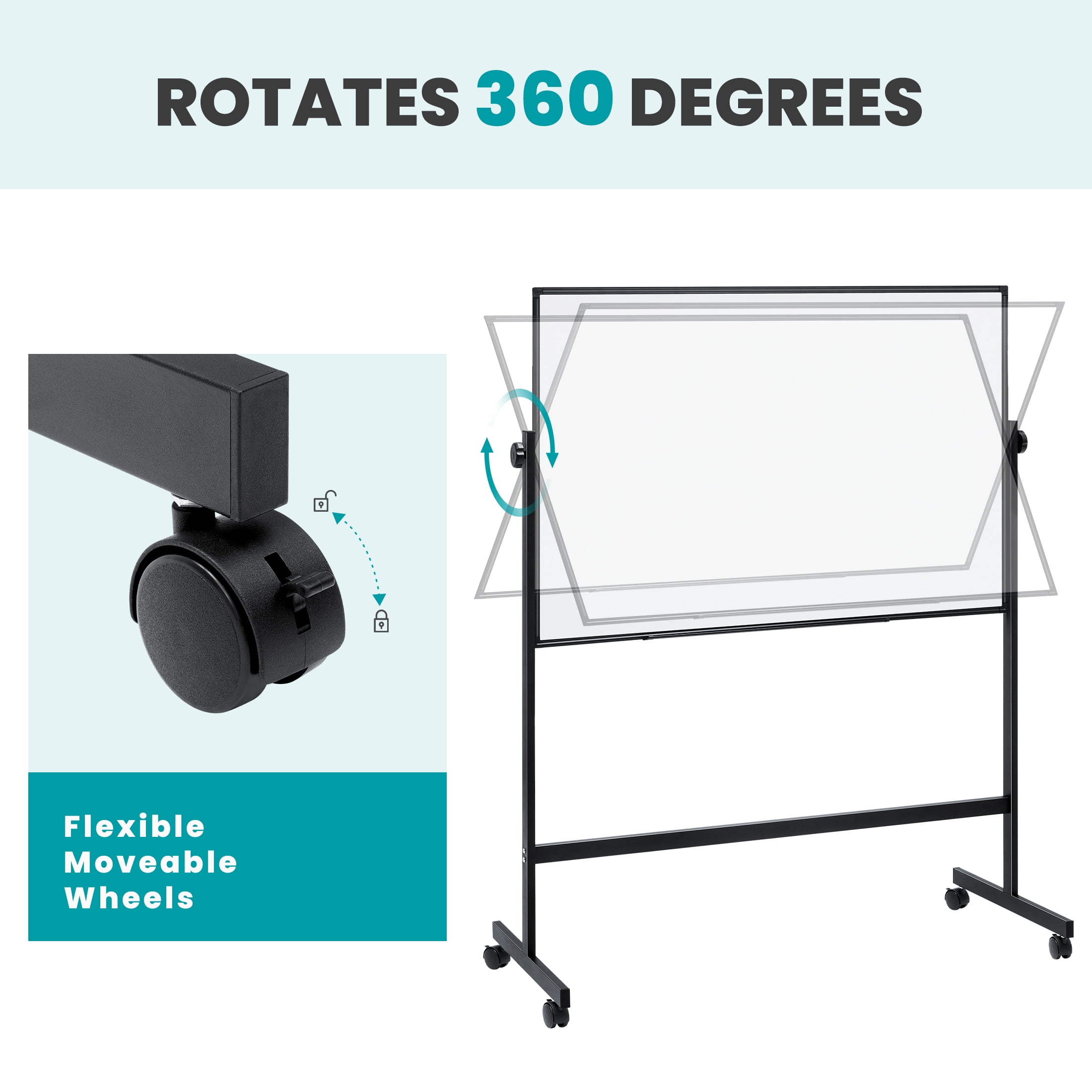 edx 46x32 Mobile Magnetic Whiteboard with Aluminum Stand & Wheels for Home Office, Classroom, Black