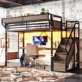 thumbnail image 5 of Harper & Bright Designs Twin Loft Bed with Built-in Desk and Wardrobe, Metal Loft Bed Frame with Storage Stairs and Baskets, Industrial Loft Bed with Power Outlet and LED Strip for Boys Girls, Black, 5 of 16