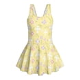 thumbnail image 4 of COEQINE Girls One Piece Tankini Swimsuit with Full Coverage Skirt and Inner Brief, Soft Scoop Neck Swimwear, Secure Fit Comfortable Bathing Suit for 8-9 Years, Floral Cross Yellow, 4 of 8